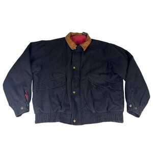 Context Barn Chore Bomber Jacket Men's L Black Brown Leather Collar Snap Zip Up